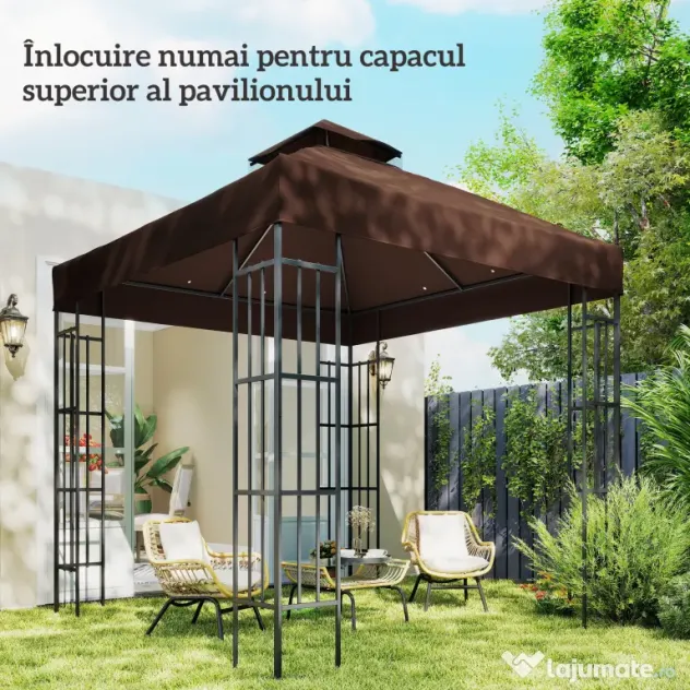 Outsunny Acoperiș de Schimb pentru Foișor 3x3 m cu 2 Niveluri pentru Grădină, Copertină Rezistentă la Apă din Țesătură Oxford 370g/㎡ Anti-UV 30+ cu Orificii de Drenaj, Cafeniu | Aosom Romania