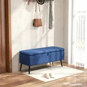 HOMCOM Bancă de depozitare 40", tapițată din material textil cu picioare din oțel pentru Living sau Dormitor, Albastru Închis | Aosom Romania 