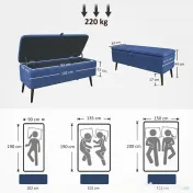 HOMCOM Bancă de depozitare 40", tapițată din material textil cu picioare din oțel pentru Living sau Dormitor, Albastru Închis | Aosom Romania 