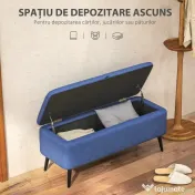 HOMCOM Bancă de depozitare 40", tapițată din material textil cu picioare din oțel pentru Living sau Dormitor, Albastru Închis | Aosom Romania 