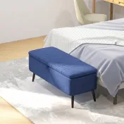 HOMCOM Bancă de depozitare 40", tapițată din material textil cu picioare din oțel pentru Living sau Dormitor, Albastru Închis | Aosom Romania 