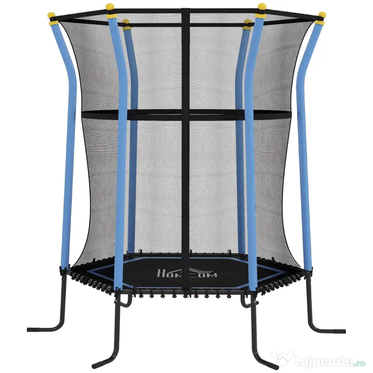 HOMCOM Trambulină Elastică pentru Copii 3-10 Ani cu Intrare cu Fermoar și Țevi Căptușite, Ø163,5x190 cm, Albastru | Aosom Romania