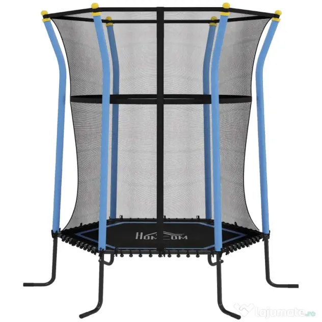 HOMCOM Trambulină Elastică pentru Copii 3-10 Ani cu Intrare cu Fermoar și Țevi Căptușite, Ø163,5x190 cm, Albastru | Aosom Romania