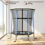 HOMCOM Trambulină Elastică pentru Copii 3-10 Ani cu Intrare cu Fermoar și Țevi Căptușite, Ø163,5x190 cm, Albastru | Aosom Romania 