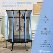 HOMCOM Trambulină Elastică pentru Copii 3-10 Ani cu Intrare cu Fermoar și Țevi Căptușite, Ø163,5x190 cm, Albastru | Aosom Romania 
