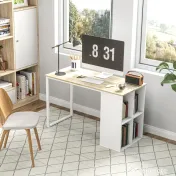 HOMCOM Birou pentru Computer cu 4 Rafturi Deschise și Picioare Antiderapante, 120x54x75 cm, Stejar | Aosom Romania 