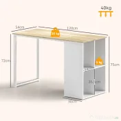 HOMCOM Birou pentru Computer cu 4 Rafturi Deschise și Picioare Antiderapante, 120x54x75 cm, Stejar | Aosom Romania 