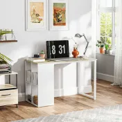 HOMCOM Birou pentru Computer cu 4 Rafturi Deschise și Picioare Antiderapante, 120x54x75 cm, Stejar | Aosom Romania 