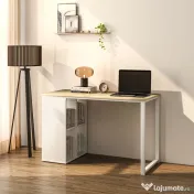 HOMCOM Birou pentru Computer cu 4 Rafturi Deschise și Picioare Antiderapante, 120x54x75 cm, Stejar | Aosom Romania 