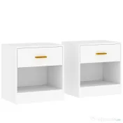 HOMCOM Set de 2 Noptiere Moderne cu Sertar și Raft Deschis din Pal Melaminat, 39x28x41 cm, Alb | Aosom Romania 