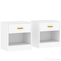 HOMCOM Set de 2 Noptiere Moderne cu Sertar și Raft Deschis din Pal Melaminat, 39x28x41 cm, Alb | Aosom Romania