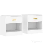 HOMCOM Set de 2 noptiere moderne din lemn cu sertar și raft deschis, 39x28x41 cm, alb