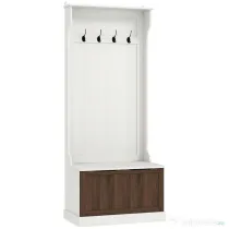 HOMCOM Cuier de Intrare 3 în 1 cu 4 Cârlige, Etajeră pentru Pantofi și Bancă Depozitare, 71,5x39,5x170 cm, Maro | Aosom Romania