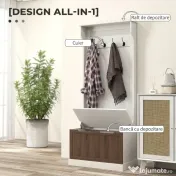 HOMCOM Cuier de Intrare 3 în 1 cu 4 Cârlige, Etajeră pentru Pantofi și Bancă Depozitare, 71,5x39,5x170 cm, Maro | Aosom Romania 