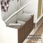 HOMCOM Cuier de Intrare 3 în 1 cu 4 Cârlige, Etajeră pentru Pantofi și Bancă Depozitare, 71,5x39,5x170 cm, Maro | Aosom Romania 