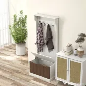 HOMCOM Cuier de Intrare 3 în 1 cu 4 Cârlige, Etajeră pentru Pantofi și Bancă Depozitare, 71,5x39,5x170 cm, Maro | Aosom Romania 