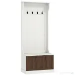 HOMCOM Dulap de Haine 3 în 1 cu 4 Cârlige și Bancă cu Spațiu de Depozitare, din Lemn, 71.5x39.5x170 cm, Alb