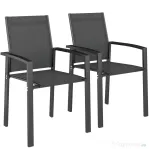 Outsunny Set de 2 Scaune de Grădină cu Cadru din Aluminiu, Plasă Respirabilă și Cotiere, 56x58x89 cm, Gri Închis | Aosom Romania