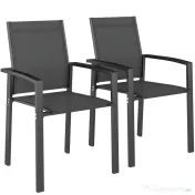 Outsunny Set de 2 Scaune de Grădină cu Cadru din Aluminiu, Plasă Respirabilă și Cotiere, 56x58x89 cm, Gri Închis | Aosom Romania