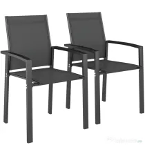 Outsunny Set de 2 Scaune de Grădină cu Cadru din Aluminiu, Plasă Respirabilă și Cotiere, 56x58x89 cm, Gri Închis | Aosom Romania