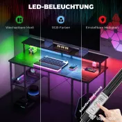 HOMCOM Birou Reversibil pentru Calculator cu Prize, Lumini LED, Suport Dublu și Rafturi Reglabile, 120x50x89,5 cm, Negru | Aosom Romania