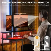 HOMCOM Birou Reversibil pentru Calculator cu Prize, Lumini LED, Suport Dublu și Rafturi Reglabile, 120x50x89,5 cm, Negru | Aosom Romania