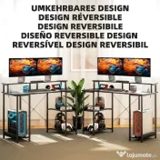 HOMCOM Birou Reversibil pentru Calculator cu Prize, Lumini LED, Suport Dublu și Rafturi Reglabile, 120x50x89,5 cm, Negru | Aosom Romania