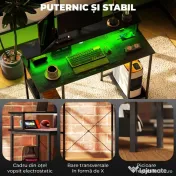 HOMCOM Birou Reversibil pentru Calculator cu Prize, Lumini LED, Suport Dublu și Rafturi Reglabile, 120x50x89,5 cm, Negru | Aosom Romania