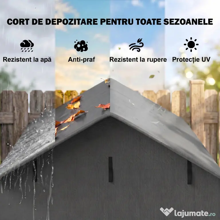 Outsunny Cort Garaj cu Intrare Rulabilă, Corzi și Țăruși, 1.1x2 m, Gri Închis | Aosom Romania
