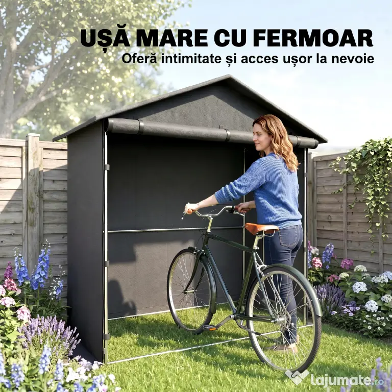 Outsunny Cort Garaj cu Intrare Rulabilă, Corzi și Țăruși, 1.1x2 m, Gri Închis | Aosom Romania