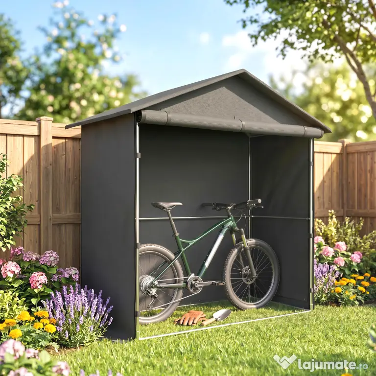 Outsunny Cort Garaj cu Intrare Rulabilă, Corzi și Țăruși, 1.1x2 m, Gri Închis | Aosom Romania