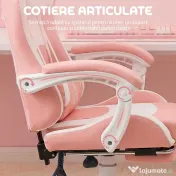 HOMCOM Scaun de Gaming Ergonomic cu Urechi de Pisică, Suport pentru Picioare și Suport Lombar, 65x62x116-124 cm, Roz | Aosom Romania