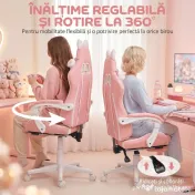 HOMCOM Scaun de Gaming Ergonomic cu Urechi de Pisică, Suport pentru Picioare și Suport Lombar, 65x62x116-124 cm, Roz | Aosom Romania