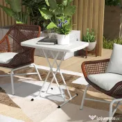 Outsunny Măsuță de Cafea Pliabilă, Reglabilă pe Înălțime și Portabilă, cu Blat HDPE și Cadru Metalic, 76x50x74 cm, Alb | Aosom Romania 
