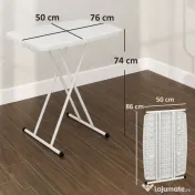 Outsunny Măsuță de Cafea Pliabilă, Reglabilă pe Înălțime și Portabilă, cu Blat HDPE și Cadru Metalic, 76x50x74 cm, Alb | Aosom Romania 