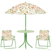 AIYAPLAY Set de Mobilier de Grădină din 4 Piese cu Masă, Scaune și Umbrelă de Soare Reglabilă, 50xΦ49,5 cm, Verde | Aosom Romania 