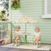 AIYAPLAY Set de Mobilier de Grădină din 4 Piese cu Masă, Scaune și Umbrelă de Soare Reglabilă, 50xΦ49,5 cm, Verde | Aosom Romania 