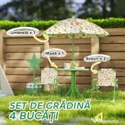 AIYAPLAY Set de Mobilier de Grădină din 4 Piese cu Masă, Scaune și Umbrelă de Soare Reglabilă, 50xΦ49,5 cm, Verde | Aosom Romania 