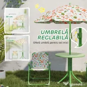AIYAPLAY Set de Mobilier de Grădină din 4 Piese cu Masă, Scaune și Umbrelă de Soare Reglabilă, 50xΦ49,5 cm, Verde | Aosom Romania 