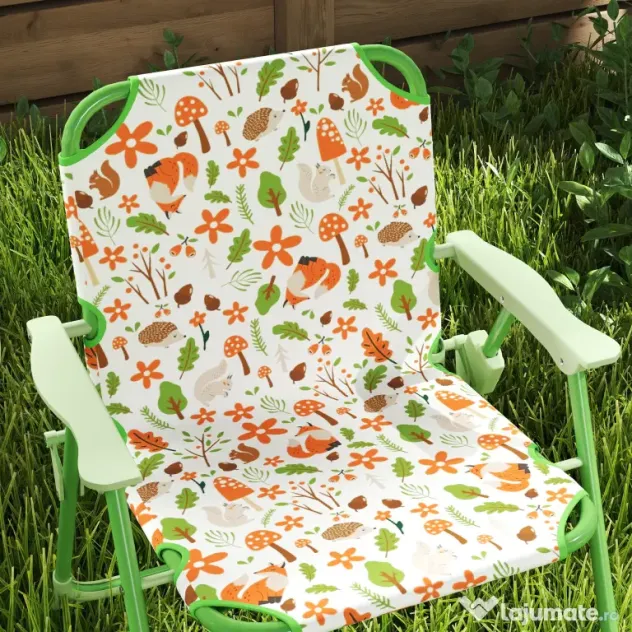 AIYAPLAY Set de Mobilier de Grădină din 4 Piese cu Masă, Scaune și Umbrelă de Soare Reglabilă, 50xΦ49,5 cm, Verde | Aosom Romania