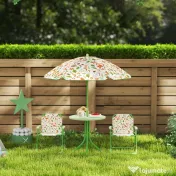 AIYAPLAY Set de Mobilier de Grădină din 4 Piese cu Masă, Scaune și Umbrelă de Soare Reglabilă, 50xΦ49,5 cm, Verde | Aosom Romania 