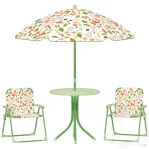 AIYAPLAY Set de Mobilier de Grădină din 4 Piese cu Masă, Scaune și Umbrelă de Soare Reglabilă, 50xΦ49,5 cm, Verde