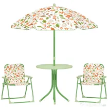 AIYAPLAY Set de Mobilier de Grădină din 4 Piese cu Masă, Scaune și Umbrelă de Soare Reglabilă, 50xΦ49,5 cm, Verde