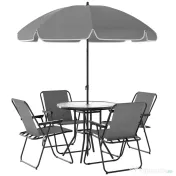 Outsunny Set de Mobilier de Grădină din 6 Piese cu Umbrelă de Soare,  Masă și Scaune Pliante, Ф80x70 cm, Gri | Aosom Romania 
