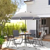 Outsunny Set de Mobilier de Grădină din 6 Piese cu Umbrelă de Soare,  Masă și Scaune Pliante, Ф80x70 cm, Gri | Aosom Romania 