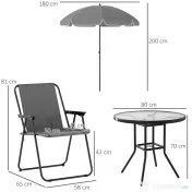 Outsunny Set de Mobilier de Grădină din 6 Piese cu Umbrelă de Soare,  Masă și Scaune Pliante, Ф80x70 cm, Gri | Aosom Romania 