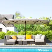 Outsunny Umbrelă de Grădină cu Două Fețe și Mâner cu Manivelă Ușor de Utilizat, 450x265x260 cm, Alb Crem | Aosom Romania 