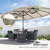Outsunny Umbrelă de Grădină cu Două Fețe și Mâner cu Manivelă Ușor de Utilizat, 450x265x260 cm, Alb Crem | Aosom Romania 