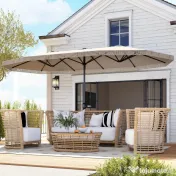 Outsunny Umbrelă de Grădină cu Două Fețe și Mâner cu Manivelă Ușor de Utilizat, 450x265x260 cm, Alb Crem | Aosom Romania 