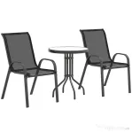 Outsunny Set de Grădină 3 Piese cu 2 Scaune de Grădină 54x71x93 cm și Măsuță Rotundă Ø60x71 cm din Oțel Negru